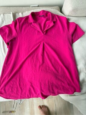Hilary Radley Bright Fuchsia Short-Sleeve Collared Tee